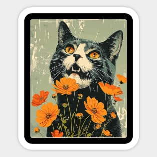 American Shorthair Cat Flowers Photo Cat Lover Gift Sticker